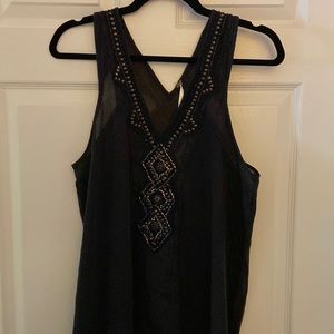 NWT Free People Beaded Tank Top Black Gray Silver Size Large